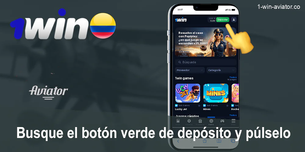 Haga clic en el botón de recarga del menú 1Win